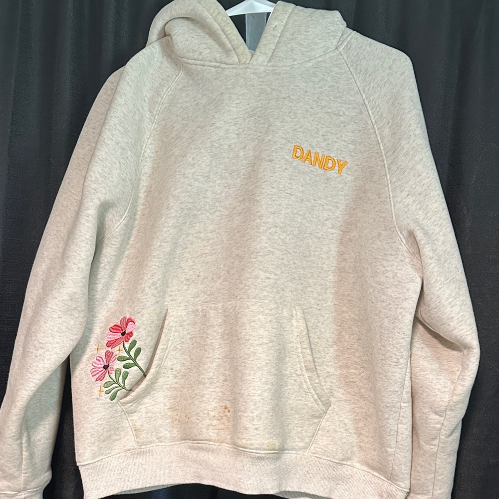 Cream Hoodie with Floral Embroidery
